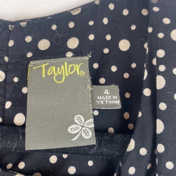 Taylor Black Cream Polka Dot Tulle Fit and Flare Dress Womens Size 4 Sleeveless - Picture 3 of 5